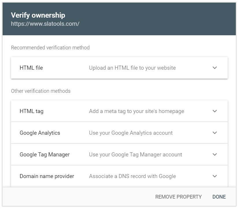 URL Verificatie Opties Google Search Console